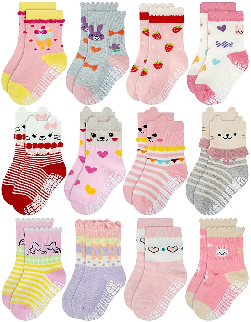 RATIVE Non Skid Anti Slip Cotton Dress Crew Socks With Grips For Baby Infant Toddler Kids Girls (0-6 Months, RG-820821) - Image 1